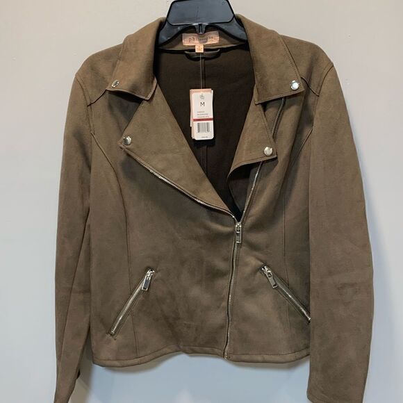 Nwt’s Philosophy Faux leather moto brown/ jacket  mushroom fashion - Picture 6 of 15